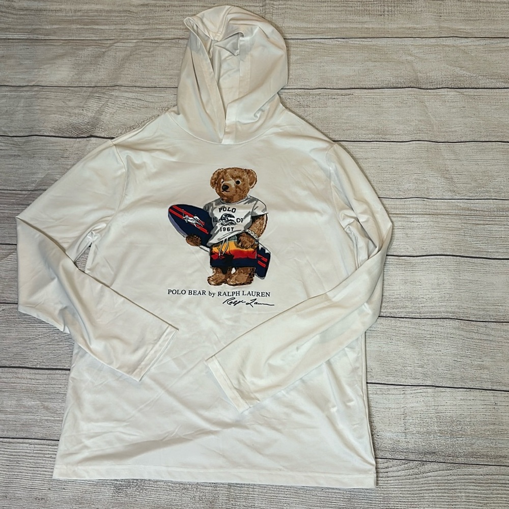 Ralph Lauren signature Long sleeve top hoodie,  Ralph Lauren Bear with surfboard